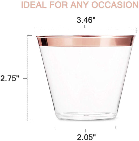 50 Rose Gold Cups 9 Oz Rose Gold Plastic Cups Fancy Disposable Wedding Cups Elegant Party Cups with Rose Gold Rim Flexible Party Wedding Rose Gold Plastic Tumblers by KARRAHOME