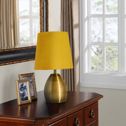 Tootoo Star 13 Inch Small Bedside Table Lamp for Bedroom Living Room Nightstand, Metal Base (Yellow Shade, Brass Base)