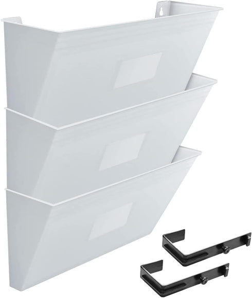 Acrimet 3 Pockets Wall Mount File Holder Organizer Letter Size, White Color (Hangers Included)