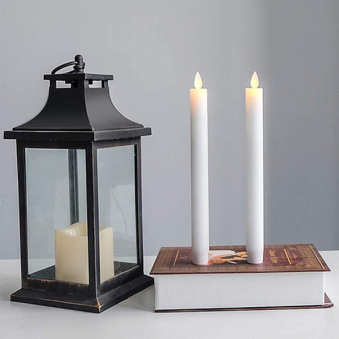DRomance White Flameless Taper Candles with Remote and Timer, Moving Wick LED Flickering Window Candles Battery Operated 0.78 x 9.5 Inches Real Wax Amber Yellow Christmas Decoration Candles Set of 2