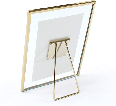 MIMOSA MOMENTS Gold Metal Floating Pressed Glass Picture Frame with Metal Easel, Photo Display for Desk (Gold, 4x6)