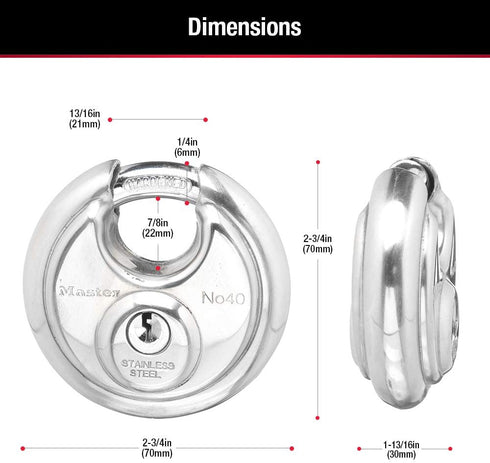 Master Lock 40D Stainless Steel Discus Padlock with Key