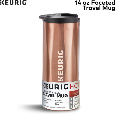 Keurig Faceted Stainless Steel Coffee Travel Mug, Fits Under Any Keurig K-Cup Pod Coffee Maker, 14 oz, Copper