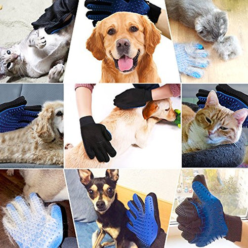 myKimono 1 Pair Pet Grooming Glove,Gentle Deshedding Brush Glove Hair Remover Brush for Dogs,Cats & Horses with Long & Short Fur