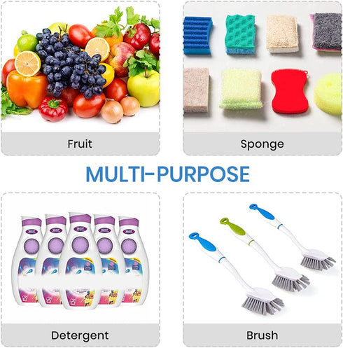 Sink Caddy Sponge Holder Kitchen Sink Organizer Sponge Caddy Farmhouse Sink Accessories Rag Detergent Brush Dishwashing Liquid Rack Expandable 14-3/4" to 20" Stainless Steel