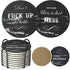 LIFVER Funny Coasters for Drinks with Holder, Set of 8 Black Marble Style Absorbent Drink Coasters with Cork Base, Ideal for Living Room Decor, Gifts for Women Men, Bar Coaster with 4 Sayings, 4 inch