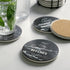 LIFVER Funny Coasters for Drinks with Holder, Set of 8 Black Marble Style Absorbent Drink Coasters with Cork Base, Ideal for Living Room Decor, Gifts for Women Men, Bar Coaster with 4 Sayings, 4 inch