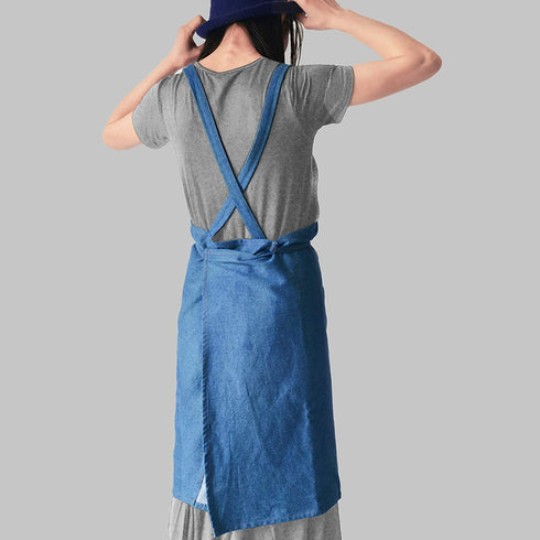 Beritle Denim Apron With Pockets, Cotton Kitchen Aprons, Cross Back Work Aprons For Shop, Hairstylist, BBQ Jean Apron