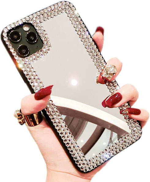 Poowear for iPhone 11 Case 3D Glitter Sparkle Bling Mirror Case Luxury Shiny Crystal Rhinestone Diamond Bumper Clear Protective Case Cover for Women for iPhone 11 Silver