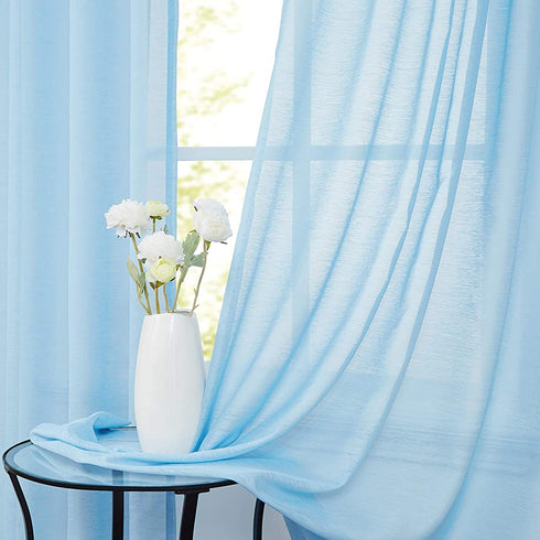 FMFUNCTEX Sky-Blue Sheer Curtains for Living Room 96 inches Long Linen Textured Light Filtering Window Draperies with Rod Pocket Voile Panels for Bedroom 2 Pack, Rod Pocket 52" w