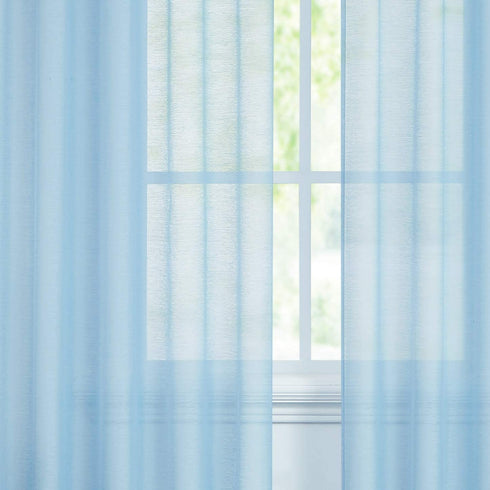 FMFUNCTEX Sky-Blue Sheer Curtains for Living Room 96 inches Long Linen Textured Light Filtering Window Draperies with Rod Pocket Voile Panels for Bedroom 2 Pack, Rod Pocket 52" w