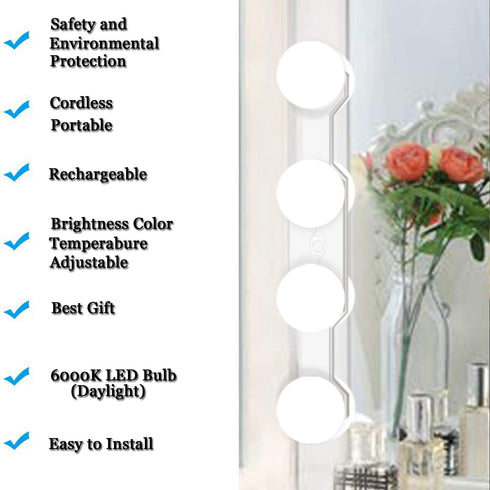 Portable LED Makeup Lights,Cordless Rechargeable Professional LED Vanity Mirror Light with 4 LED Bulbs,Simulated Daylight for Bathroom Makeup Dressing Table Lights,LED Mirror Lights,Dresser Lights