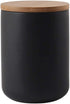 YYW Ceramic Food Storage Jar Canister with Airtight Wooden Lid, Modern Design Food Canisters Loose Tea Coffee Sugar Spice Nuts Snacks Seasonings Storage Jar Caddy (Black 23.66oz/700ml)