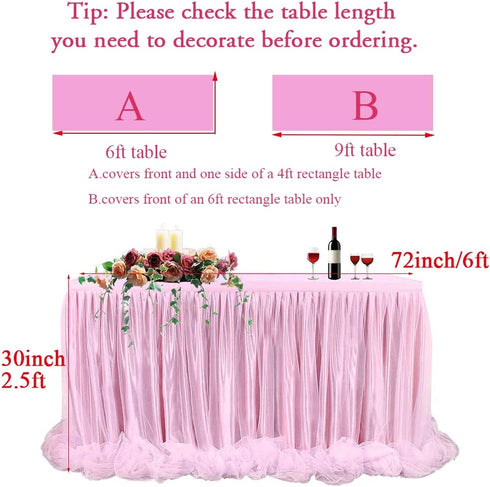 Pink Tutu Table Skirt 6ft Tutu Tablecloths for Parties Tulle Table Skirt for Rectangle Tables Skirt for Birthday Party Wedding Princess Baby Shower Tablecloth Cake Dessert Banquet Table Decorations