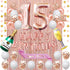 Fancypartyshop 15th Birthday Decorations - Rose Gold Happy Birthday Banner and Sash with Number 15 Balloons Latex Confetti balloons Ideal for Girl 15 Years Old Birthday Rose Gold