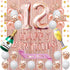 Fancypartyshop 12nd Birthday Decorations - Rose Gold Happy Birthday Banner and Sash with Number 12 Balloons Latex Confetti balloons Ideal for Girl and Women 12 Years Old Birthday Rose Gold