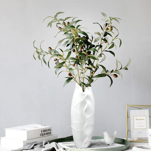 8.2Inch White Modern Decorative Ceramic Vase , Unique Bottle Mouth and Simple Lines Design for Bookshelf Fireplace Flowers Home Office Decoration