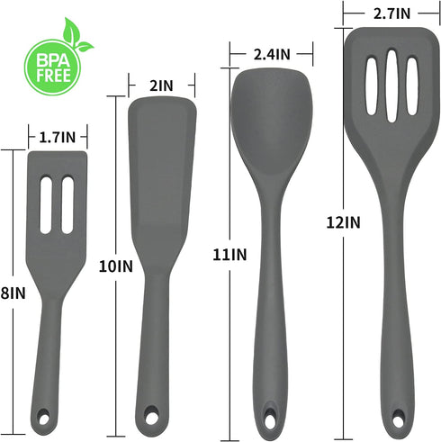 4 PCS Grey Small Silicone Spatula Turner Non Stick Thin Fish Slotted Spatulas Set little Heat Resistant Cooking cookware plastic flipper ,REUU Flexible Nonstick Useful kitchen utensils