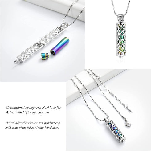 Imrsanl Cremation Urn Pendant Necklace with Hollow Cylinder Vial Keepsake Urn Cremation Jewelry Memorial Lockets for Ashes for Women Men