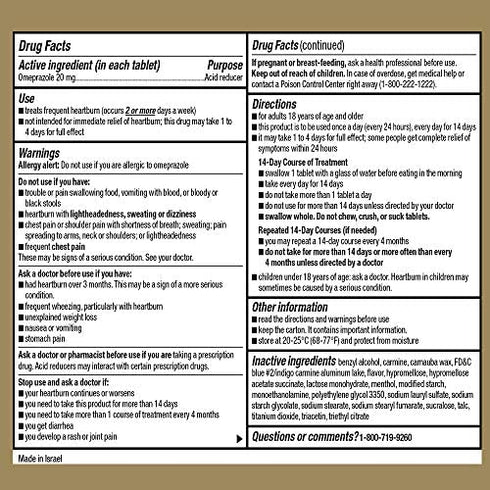 GoodSense Omeprazole Delayed Release Tablets 20 mg, Acid Reducer, Wildberry Mint Coated Tablet, 42 Count