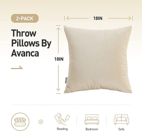 Acanva Solid Velvet Soft Decorative Throw Pillow, 18 x 18 in, Cream