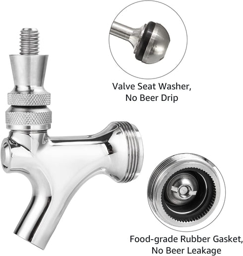 Hgkeke Beer Faucet Stainless Steel Beer Tap Faucet Keg Tap with Beer Faucet Tap Handle, Beer Tap Faucet Plug, Draft Beer Keg Tap Faucet for US Standard Kegerator Beer Tower Beer Shanks Beer Dispensing