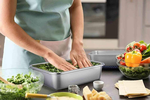 TeamFar Lasagna Pan, Rectangular Cake Pan Brownie Bake Dish Stainless Steel, 12.75—10—3.2", Heavy Duty & Healthy, Deep Side & Brushed Surface, Easy Clean & Dishwasher safe
