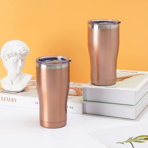 Lifecapido 20oz Tumbler, Stainless Steel Travel Tumbler, Double Wall Vacuum Insulated Tumbler with Lid and Straw, Durable Powder Coated Travel Mug, Thermal Tumbler for Cold Hot Drink, Rose Gold