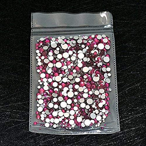 AD Beads 1440 Pieces Mixed Size No Hotfix Glue on Quality Glass Flatback Rhinestones Round Crystal Gems ( 25 Fuchsia )
