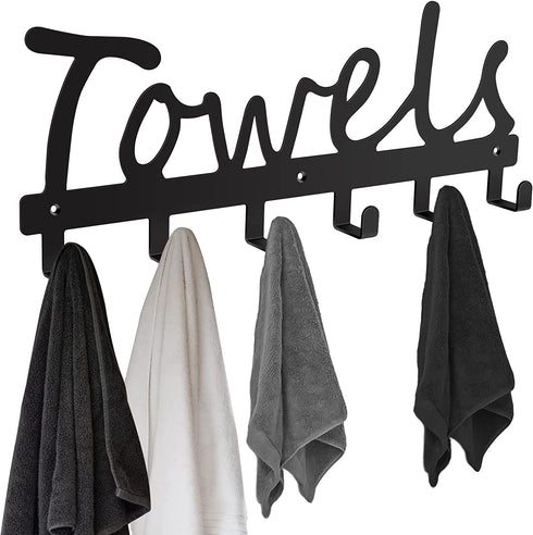 Bathroom Towel Rack, Rustproof, Towel Racks for Bathroom, Wall Mount Space Saving and Easy to Install -Sturdy Towel Hooks -The Perfect Addition to Your Bathroom Decor Convenient Towel Holder, Black