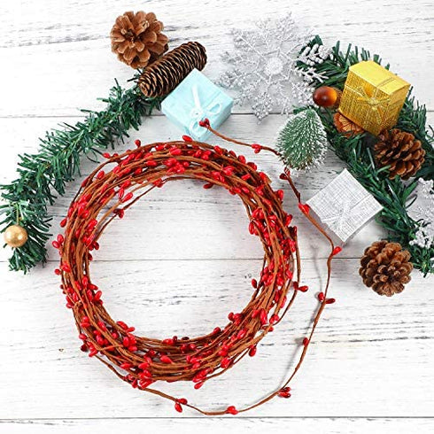 40 Feet Double Pip Garland Berry Garland Floral Craft Country Pip Berry Garland Floral Craft Decor, Artificial Red Berry Christmas Garland, 2 Roll