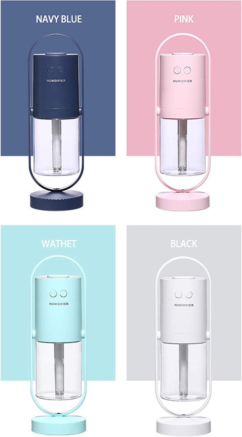 XUHE Portable Mini Humidifier, 360 degree Rotating Night Light, 200ml Cool Mist Humidifier, USB Personal Desktop Humidifier for Bedroom Travel Office Home, 2 Mist Modes Super Quiet Auto Shut-Off BLUE