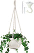 Shineloha 43 Inches Macrame Plant Hanger Large for up to 12 inch Pot Extra Long + Hook | No Tassel, Cotton Rope Hanging Plant Holder with Swag Hook, NO Plant/Pot Included (White)