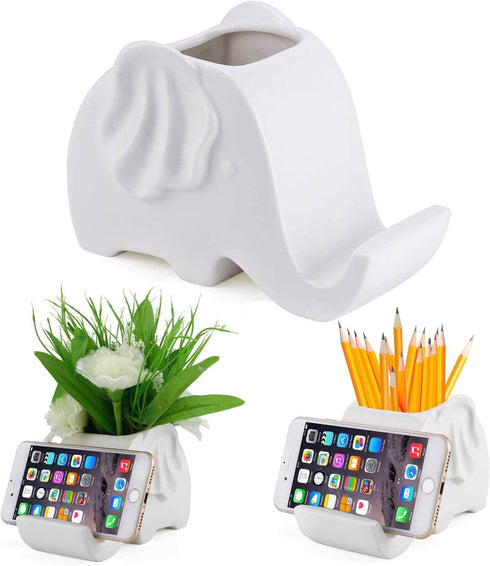 Ceramic Pencil Holder,desktop Stationery Box Organizer?Mobile phone bracket (elephant)