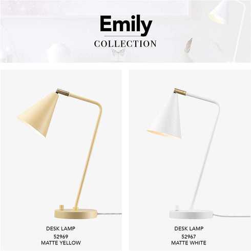 Globe Electric 52969 Emily 18" Desk Lamp, Matte Yellow, Brass Accents, White Inner Shade, Rotary Switch on Base