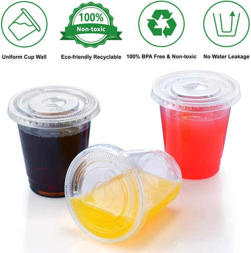 Eupako 8 oz Plastic Cups with Lids, Clear Disposable Cups with Flat Lids, Cold Drink Containers Pack of 100