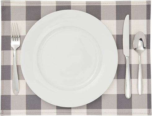 Set of 6 Grey White Buffalo Plaid Placemats, Farmhouse Dining Table Decorations (13 x 17 in)
