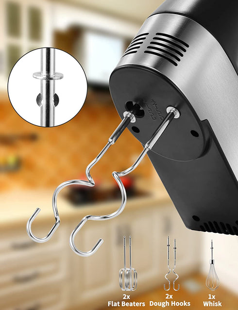 Hand Mixer Electric 5-Speed Handheld Kitchen Mixer for Cake, Egg White, Yeast Dough, Include 5 Stainless Steel Accessories, (2 Beaters, 2 Dough Hooks & 1 Whisk), with Eject/ Turbo Function, 450W Peak