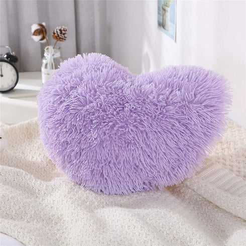 Easter Fluffy Heart Pillow ,Valentines Day Decor Faux Fur Throw Pillow,Sherpa Plush Shaggy, Solid Color, Heart Shape (Purple)