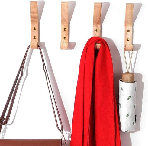 Papatop Wooden Hooks Wall Mounted Wood Coat Hook Decorative Wall Hook Hat Rack 4pcs