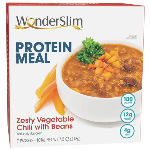 WonderSlim Protein Meal, Zesty Vegetable Chili w/ Beans - 100 Calories, 12g Protein, 4g Fiber (7ct)