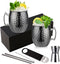 Moscow Mule Mugs Set of 2 - Black Plated Hammered Mugs 18 oz/ 550ml With Brass Handle and Stainless, Unlined Cups For Moscow Mule Cocktails and other Chilled Drinks (Black) SC020