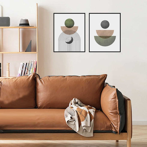Mid Century Modern Print Set Of 2 Abstract Wall Art Olive Green Wall Decor Minimalist Abstract Decor Moon and Sun Wall Art Set UNFRAMED 11x14inch