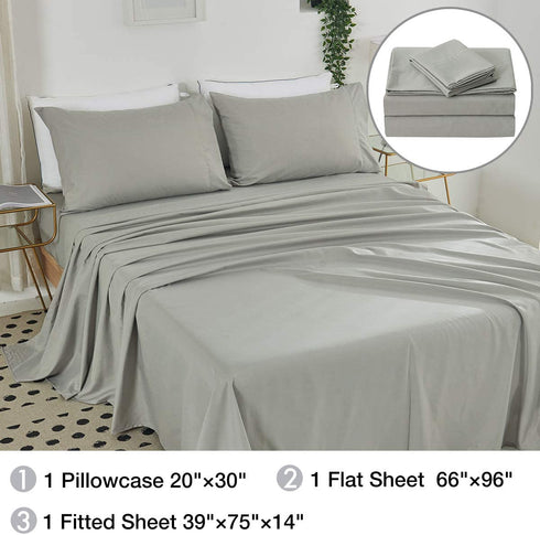 AKK Light Grey Twin Size Sheet Sets 14" Deep Pocket, Ultra Soft Brushed Microfiber Bedding Sheets Set of 3, Wrinkle Free Durable