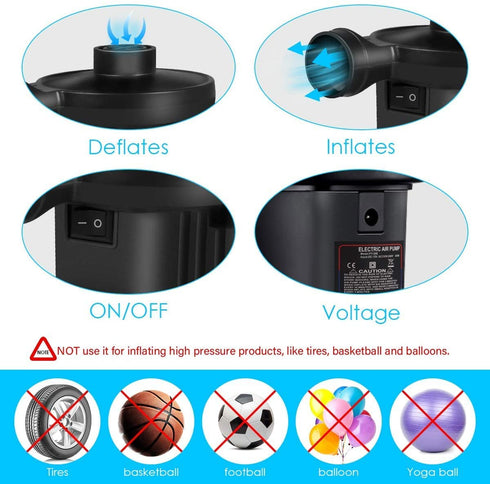 Electric Air Pump, Portable Quick-Fill Air Pump with 3 Nozzles, 110V AC/12V DC, Inflator/Deflator Pumps for Outdoor Camping, Inflatable Cushions, Air Mattress Beds, Boats, Swimming Ring and Toy Raft