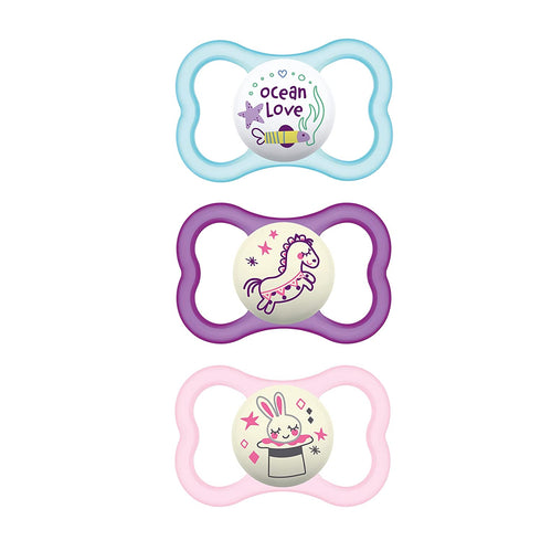 MAM Air Day & Night Baby Pacifier, for Sensitive Skin, Glows in The Dark, 3 Pack, 16+ Months, Girl,3 Count (Pack of 1)