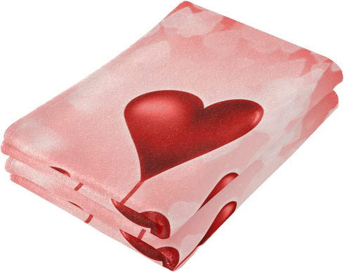 Happy Valentines Red Herats Towels Set of 2 Hand Towel Absorbent Face Towel Soft Dish Towels for Gym Bath Kitchen Decor 28x14 Inches