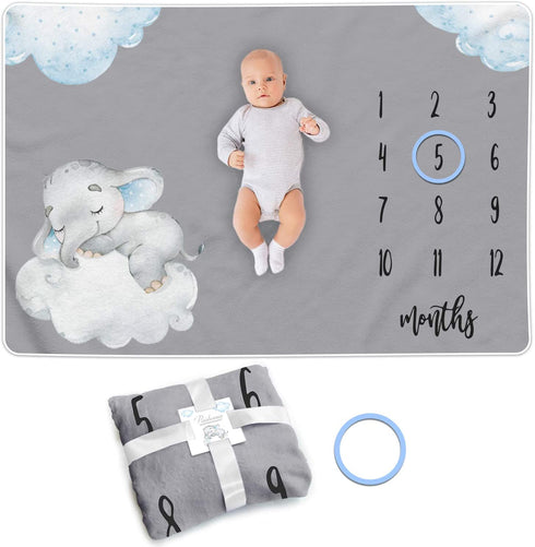 Paishanas Baby Monthly Milestone Blanket | Boy | Girl | Super Soft Premium Fleece | Monthly Blanket | Elephant | Photo Props for Newborn | Photography Backdrop 60" x 40"