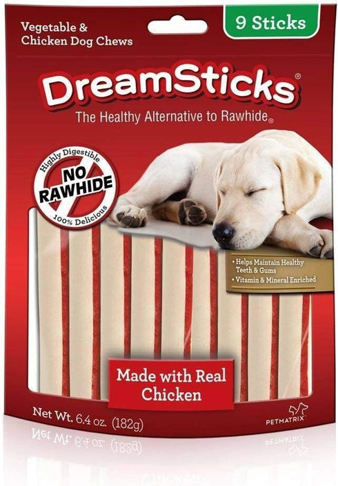Dreambone Dreamsticks Dog Chew Made Wholesome Vegetables & Real Chicken, Easy To Digest, Rawhide-Free - 9 Sticks Per Resealable Bag – 1 Pack