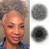 THEMIS HAIR Afro Puff Drawstring Ponytail For Black Women , High Puff Drawstring Short Ponytail Bun For Natural Hair , Afro Kinky Curly Ponytail Hairpieces With Clip In Color Smoky Gray